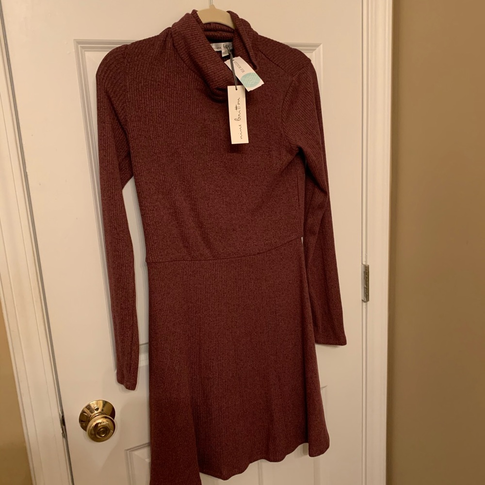 NINE BRITTON Nicole Turtleneck Ribbed Knit Dress